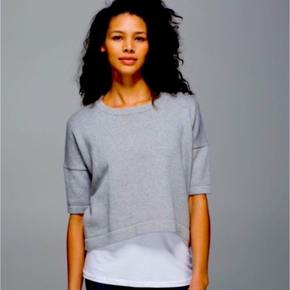 LULULEMON Bhakti Cotton cropped oversized fit knit short sleeve sweater top sz 4 - Picture 1 of 7
